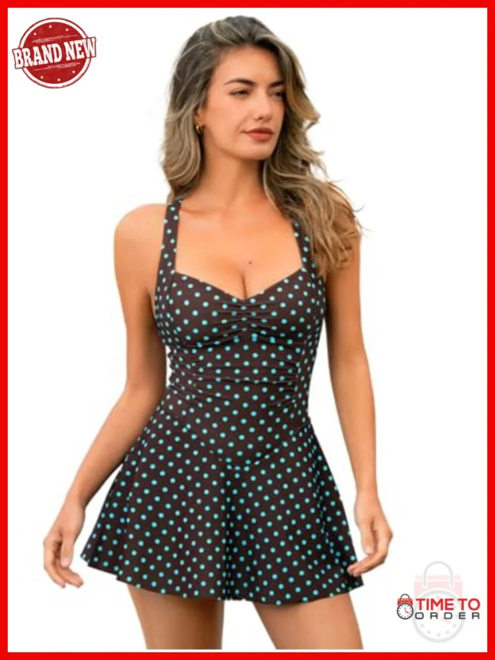 One Piece Swimsuit Swimdress Sweetheart Neck Ruched Skirt Adjustable Cross
